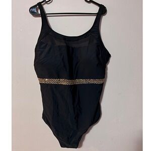 Womens Plus Size 22W One Piece Swimsuit Black Sequin Gold Trim NWT